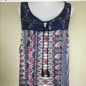 Maurices Black Lace-Yoke Paisley Tank Top with Multi Print